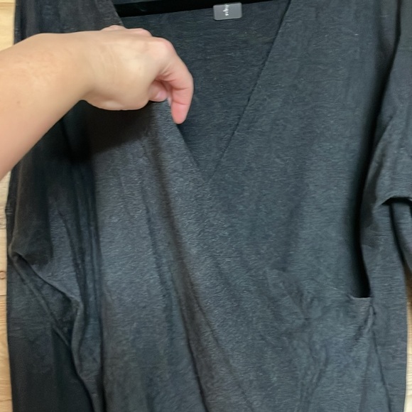 Zenana Outfitters size XL Charcoal Color V-Neck Crisscross Front Soft Sweater - Picture 3 of 8